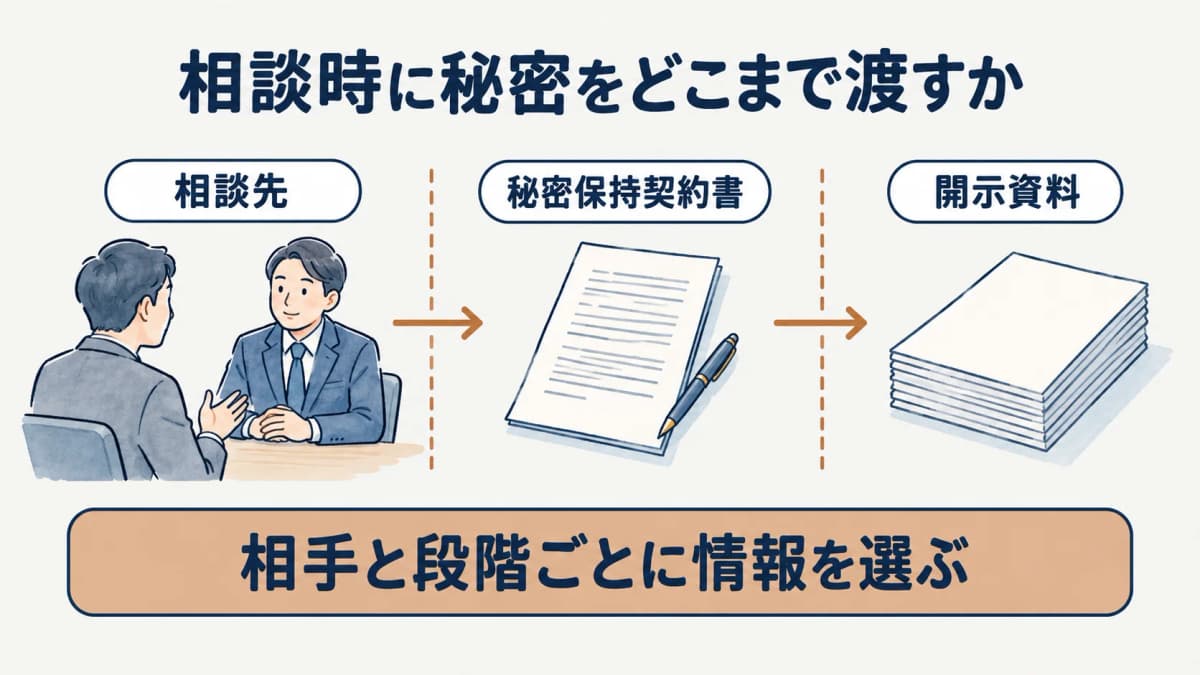 秘密保持契約書と相談先に渡す情報を段階で分ける図