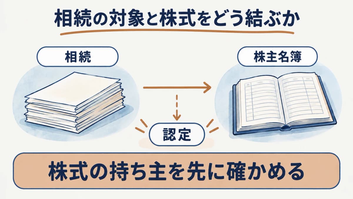 相続側の二つの根拠条文と株主名簿を対応させる図