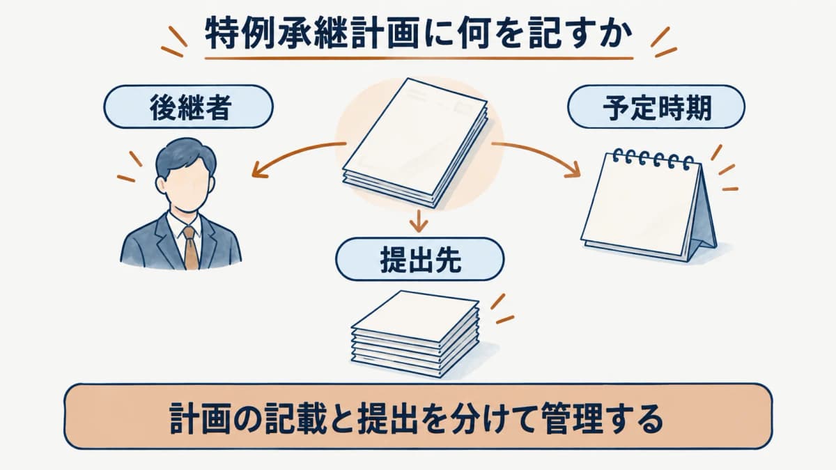 特例承継計画に記す後継者と予定時期を示す図